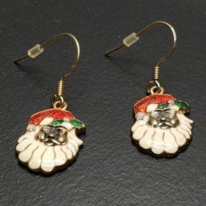 Gold Enamel Santa Claus Christmas Holiday Earrings
